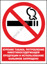Курение табака, потребление никотиносодержащей продукции и использование кальянов запрещено